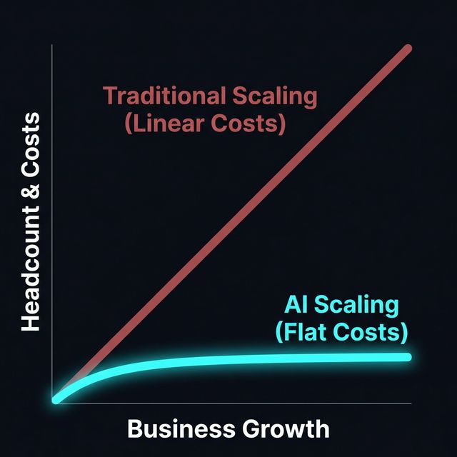 Graph comparing traditional linear scaling versus AI-driven exponential scaling